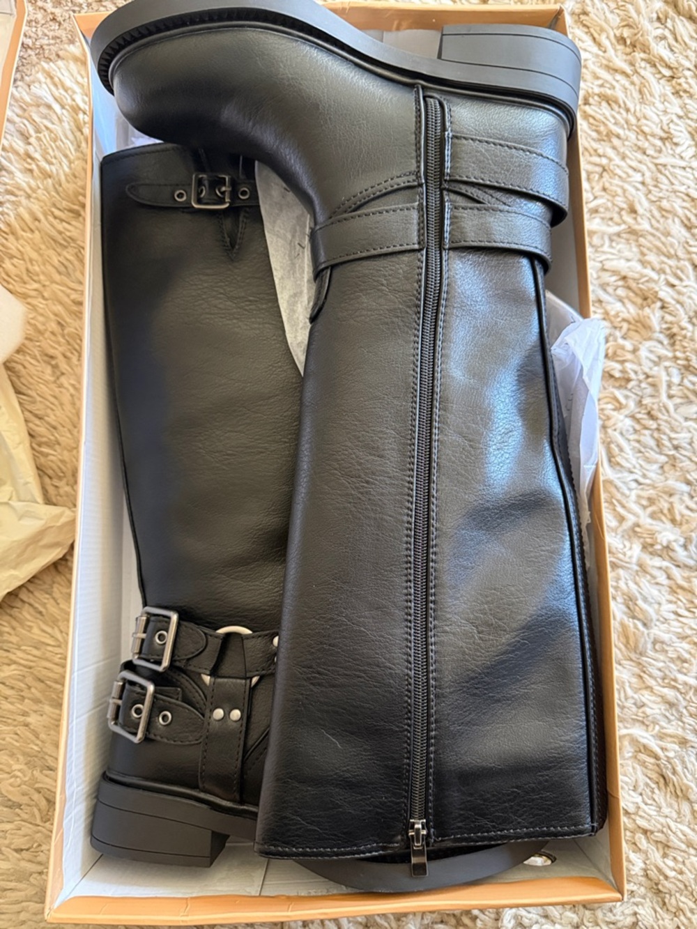 Princess Polly Black Tall Riding Moto Biker Boots Size 8 - Picture 3 of 5